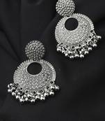 Round Oxidised Long Earrings With Hanging Beads
