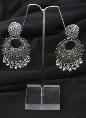 Round Oxidised Long Earrings With Hanging Beads 2