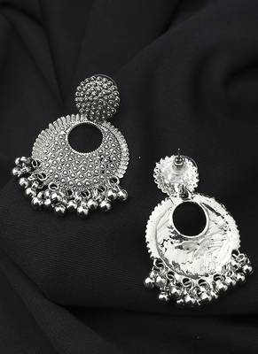 Round Oxidised Long Earrings With Hanging Beads 3