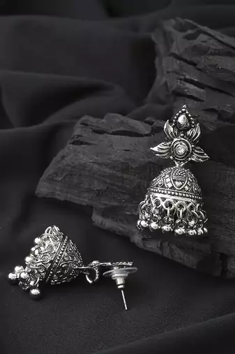 Leaf Shaped Oxidised Small Earrings