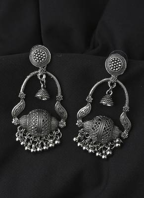 Long Intricate Designed Oxidised Earrings 1