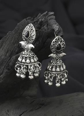 Pear Shaped Earrings With Black Bead 1