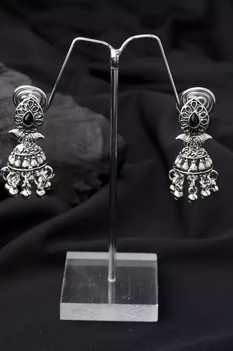 Pear Shaped Earrings With Black Bead