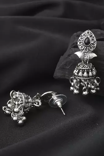 Pear Shaped Earrings With Black Bead
