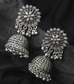Long Oxidised Floral Shaped Earrings