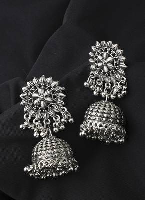 Long Oxidised Floral Shaped Earrings 2