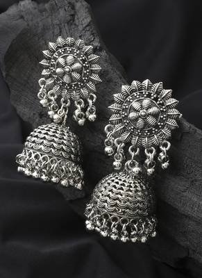 Long Oxidised Floral Shaped Earrings 3