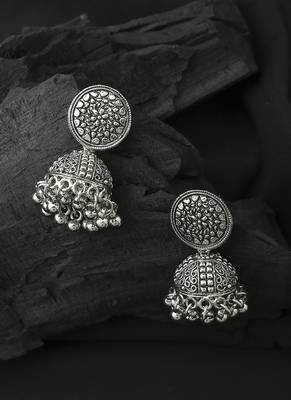 Oxidised Silver Round Jhumkas 1
