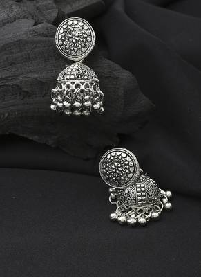 Oxidised Silver Round Jhumkas 2