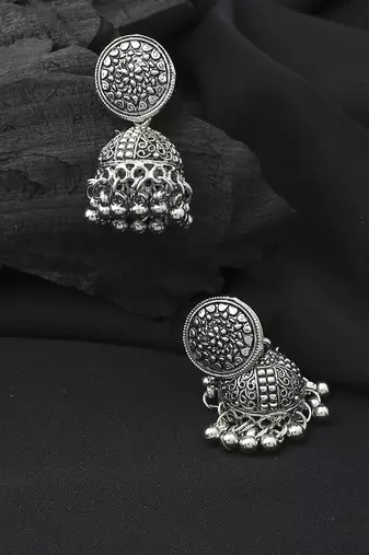 Oxidised Silver Round Jhumkas