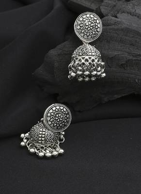 Oxidised Silver Round Jhumkas 3