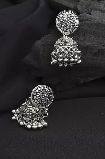 Oxidised Silver Round Jhumkas