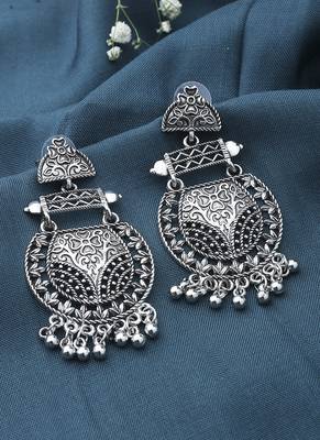Oxidised Long Earrings With Hanging Beads 3