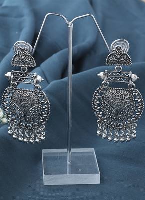 Oxidised Long Earrings With Hanging Beads 4