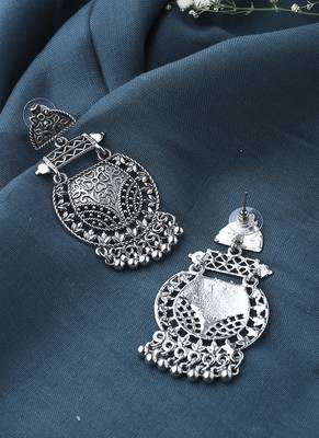 Oxidised Long Earrings With Hanging Beads 5