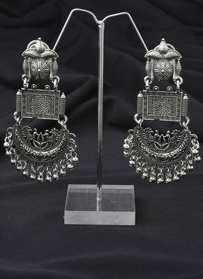 Long Oxidised Earrings With Moon Shaped 1