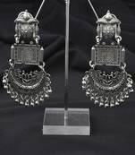 Long Oxidised Earrings With Moon Shaped