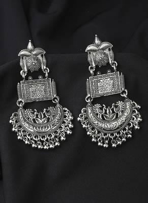 Long Oxidised Earrings With Moon Shaped 2