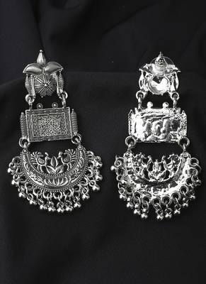Long Oxidised Earrings With Moon Shaped 3