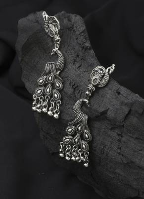 Long Peackock Shaped Oxidised Earrings 1