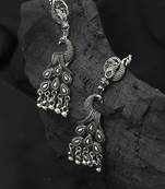 Long Peackock Shaped Oxidised Earrings