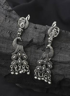 Long Peackock Shaped Oxidised Earrings 2