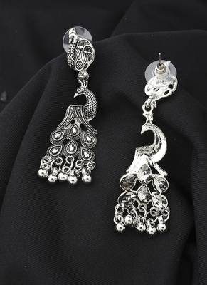 Long Peackock Shaped Oxidised Earrings 3