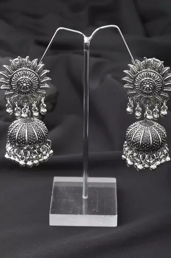 Sunburn Silver Oxidised Jhumkas
