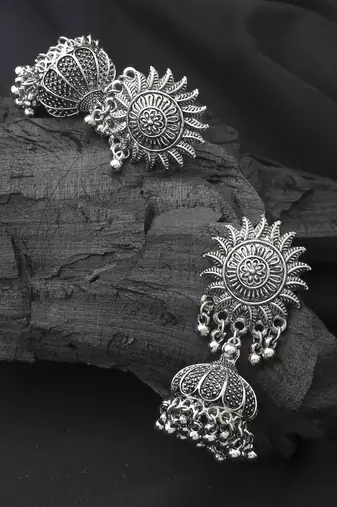 Sunburn Silver Oxidised Jhumkas