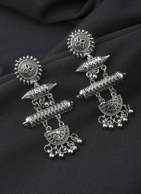 Long Oxidised Silver Alloy Earrings 1