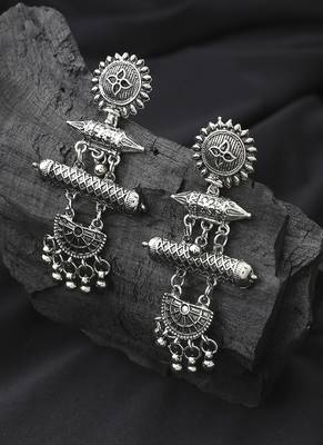 Long Oxidised Silver Alloy Earrings 2