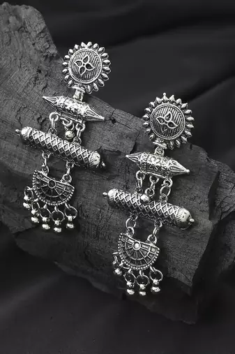 Long Oxidised Silver Alloy Earrings