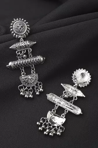 Long Oxidised Silver Alloy Earrings