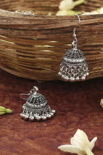 Oxidised Silver Small Jhumki