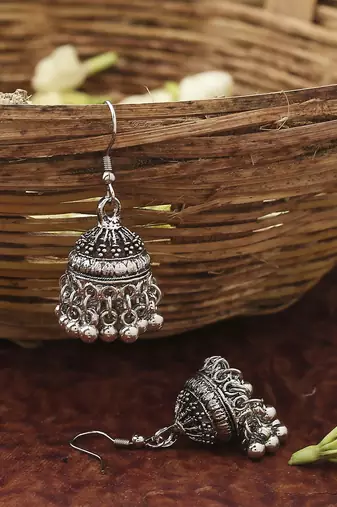Oxidised Silver Small Jhumki