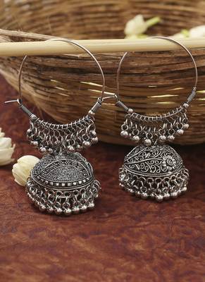 Silver Round Hoops With Hanging Beads 1