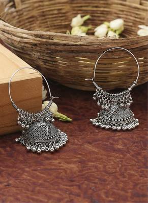 Silver Round Hoops With Hanging Beads 2