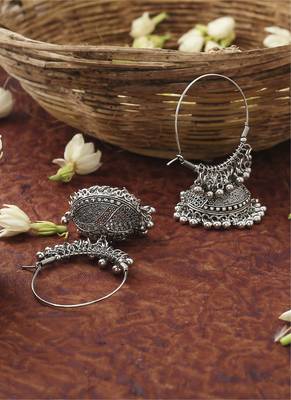 Silver Round Hoops With Hanging Beads 3