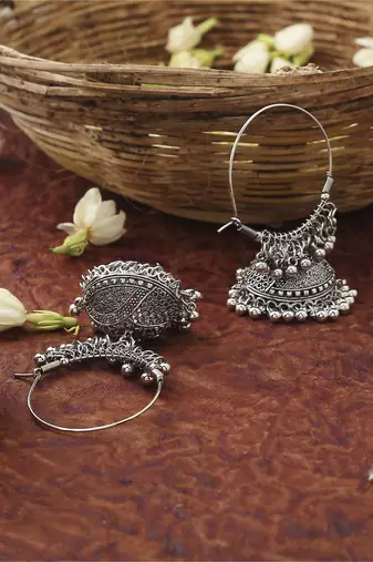 Silver Round Hoops With Hanging Beads