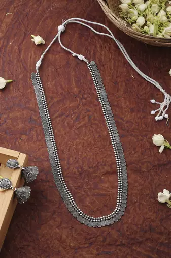 Oxidized Silver Circle Necklace Set With Earrings