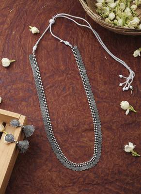 Oxidized Silver Circle Necklace Set With Earrings 3