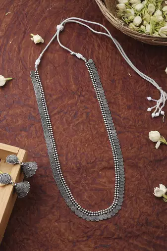 Oxidized Silver Circle Necklace Set With Earrings