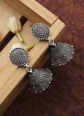 Oxidized Silver Circle Necklace Set With Earrings 4
