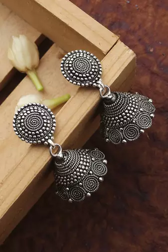 Oxidized Silver Circle Necklace Set With Earrings
