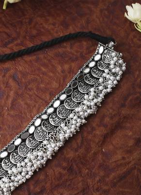 Oxidised Silver Laxmi Motif Choker Set With Small Earrings 4