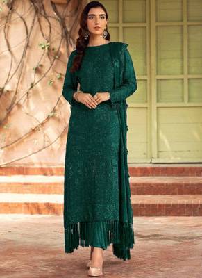Green georgette silk pakistani salwar suit with dupatta 1