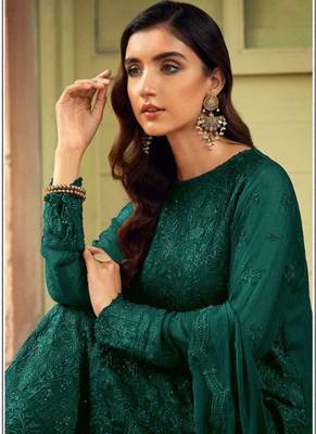 Green georgette silk pakistani salwar suit with dupatta 2