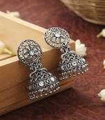 Round Floral Oxidised Earrings With White Stones