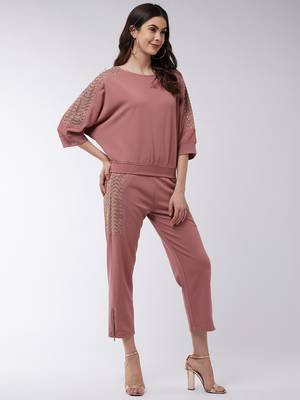 Zima leto women's co-ord set solid loose top and pant set with shimmer details 1