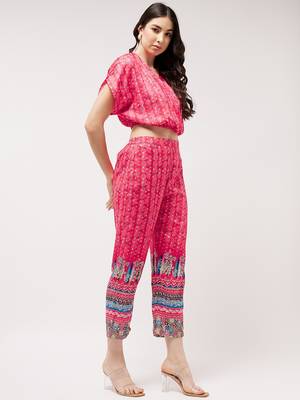 Pannkh women's co-ord set digital placement printed overlap top with pant set 1